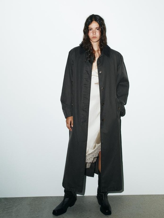Zara Jackets & Blazers - NWOT. Zara Anthracite Grey Waxed-Effect Long Trench Coat. Size M-L.